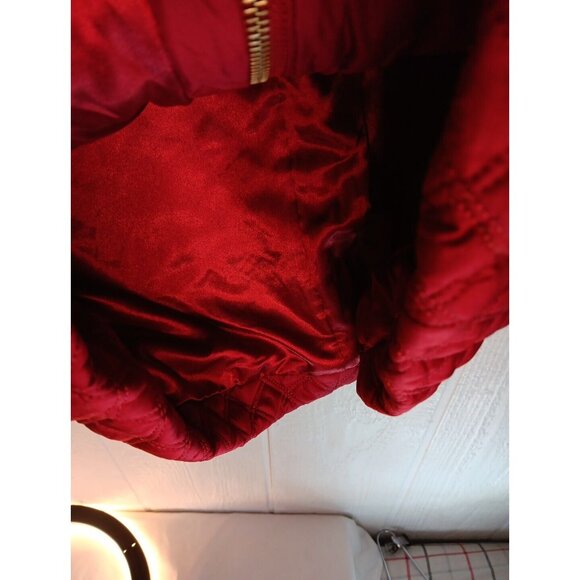 Isaac Mizrahi Live Coat Women's 2 Red Neck Bow Quilted Zip Snap Long Length - Picture 8 of 11